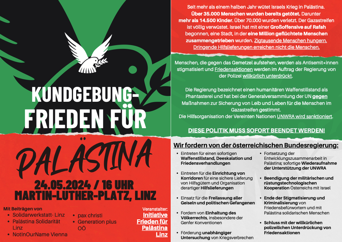 'Rally for Peace in Palestine' at Martin-Luther-Square Linz (Austria)